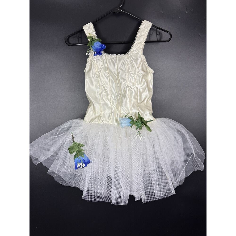 CURTAIN CALL Ballet Dance Costume One Piece W/Tutu W/ Blue Flowers Sz 12C READ